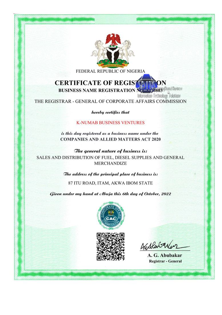 CAC registration work - K NUMAB BUSINESS VENTURES