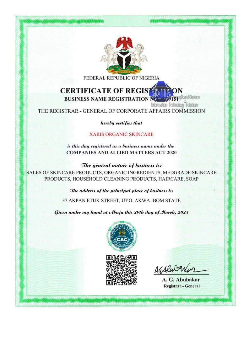 CAC registration work - XARIS ORGANIC SKINCARE