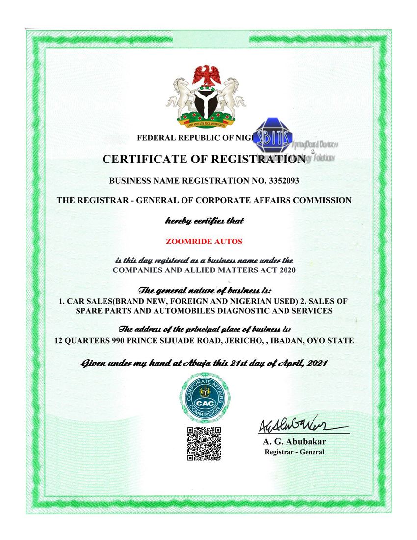 CAC registration work - ZOOMRIDE AUTOS
