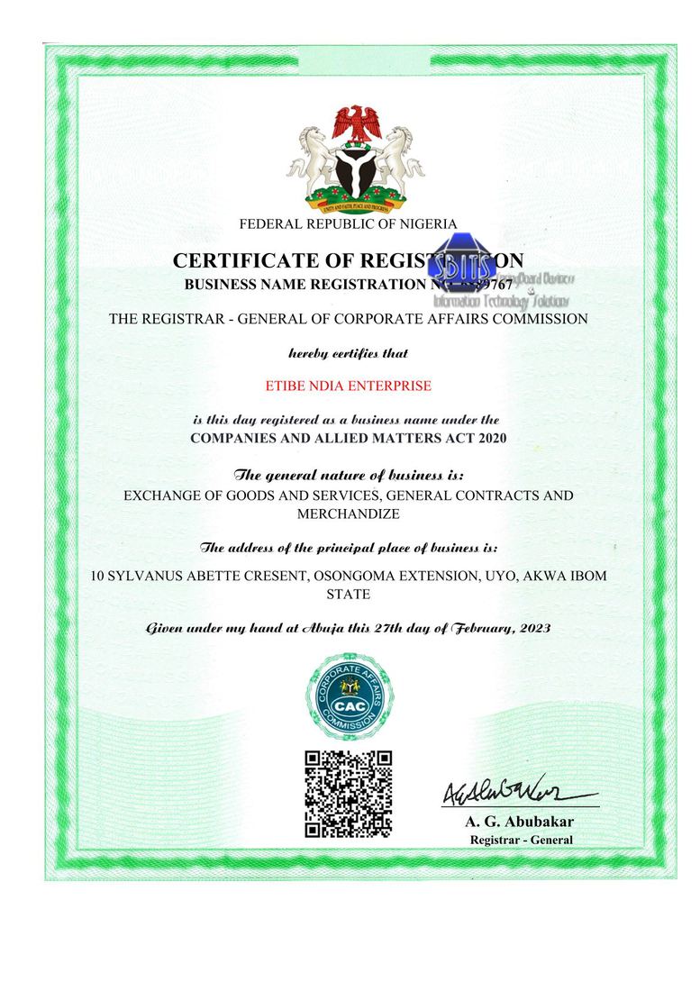 CAC registration work - Etibe Ndia Enterprise