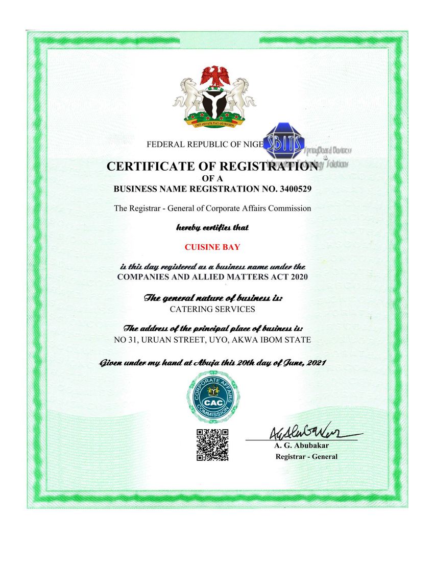 CAC registration work - Cuisine Bay Certificate