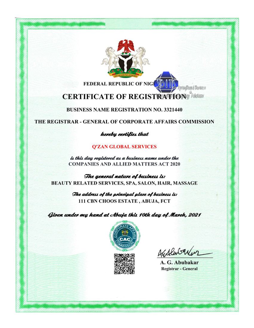 CAC registration work - Q Zan Global Servicescertificate Wed Mar 10 09 07 53 WAT 2021